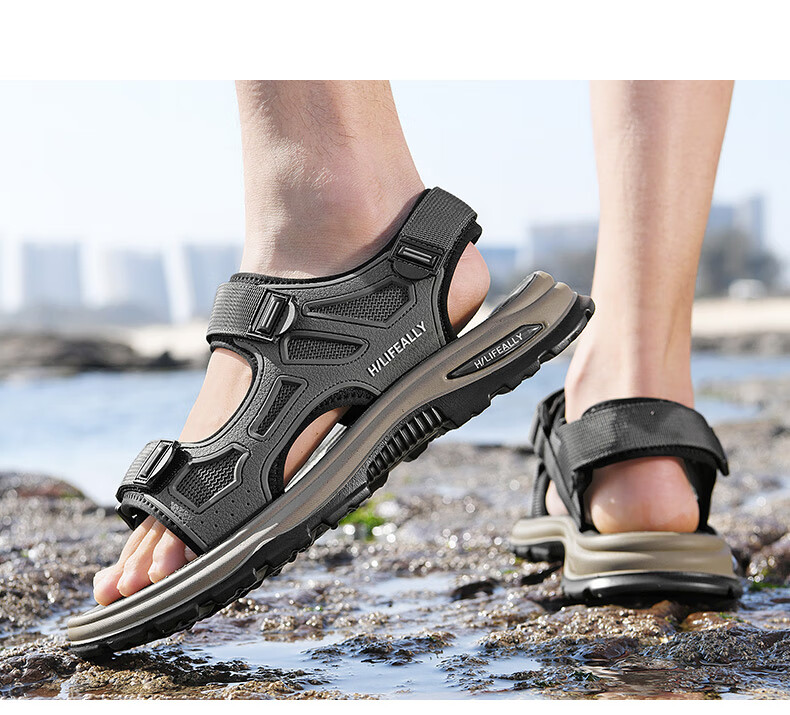 HLA Men's Fashion Casual Sandals Comfortable Beach Shoes HAALXM2DBG088 Black Size 41 7
