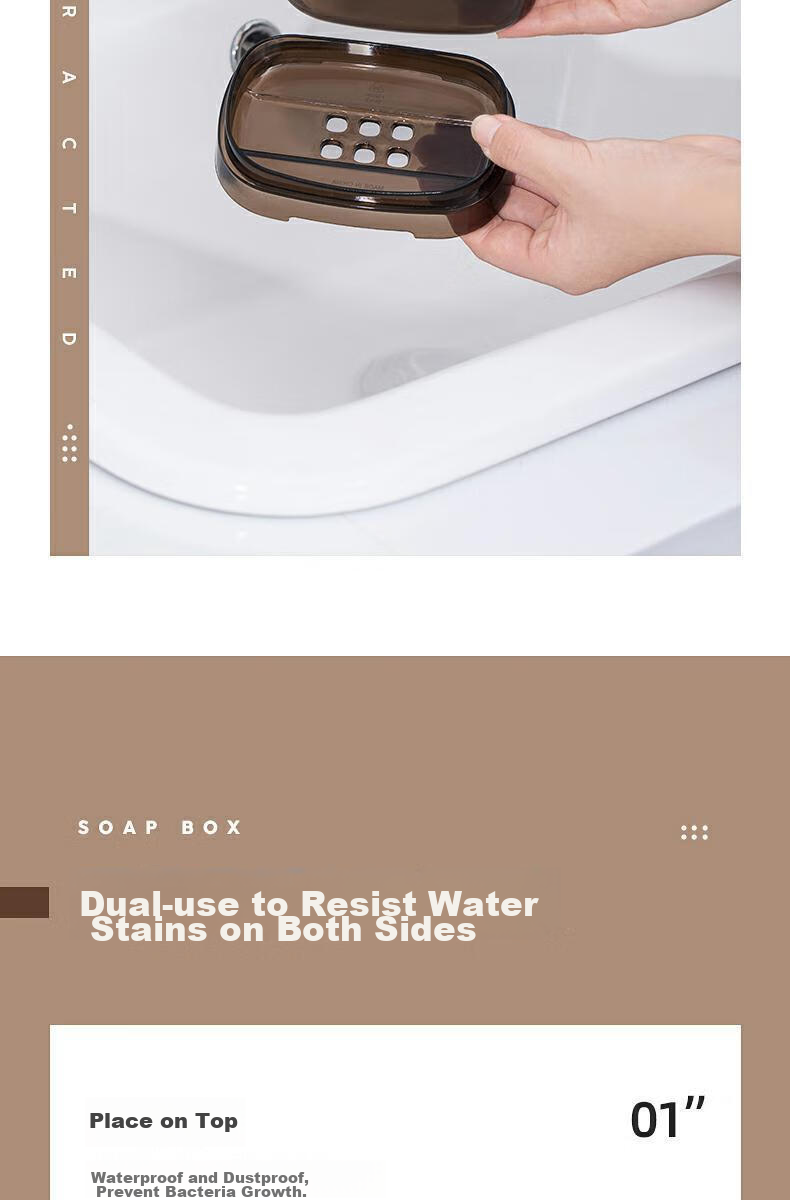 CHAHUA Soap Dish with Lid, Draining, No Drilling Required, Nordic Style Plastic Countertop Soap Holder, 1 Piece 7