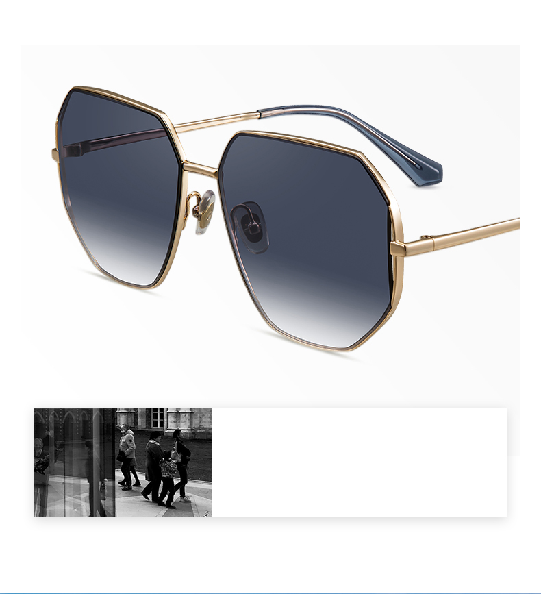 HELEN KELLER Polarized Sunglasses, Avant-Garde Geometric Metal Frame, H2158H01 All-Color Deep Gray + Bright Gold Frame 4