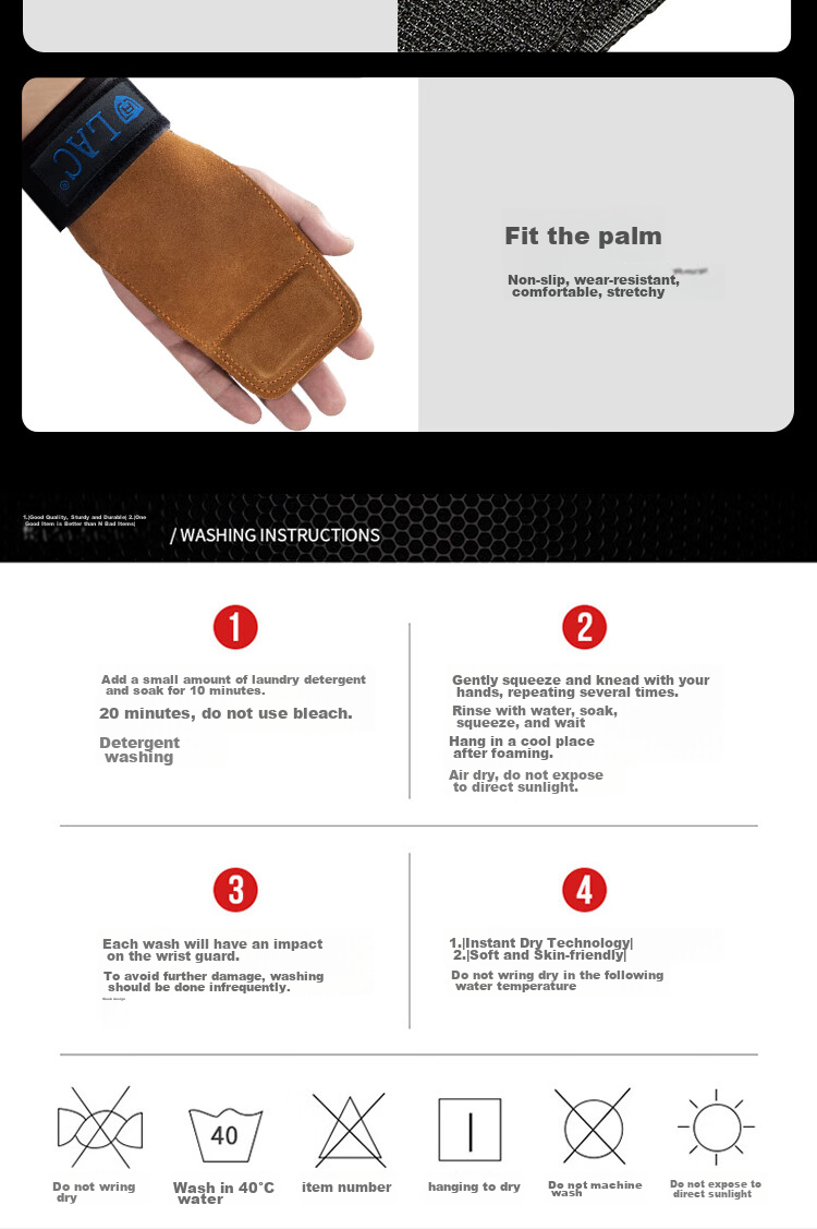 LAC Pull-Up Assist Band Fitness Gloves, Pull-Up Support Straps, Chin-Ups Palm Protectors, Sports Wrist Guards, Non-Slip Cowhide Style 8