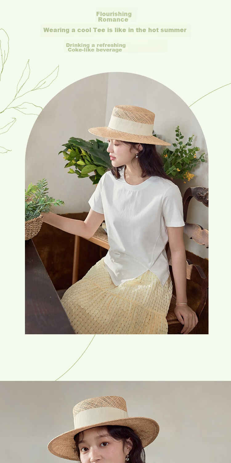 INMAN INMAN [Runway Style] Suolona Round Neck Solid Color T-Shirt for Women, Summer 2026 Irregular Top, Crescent White, Size S 2