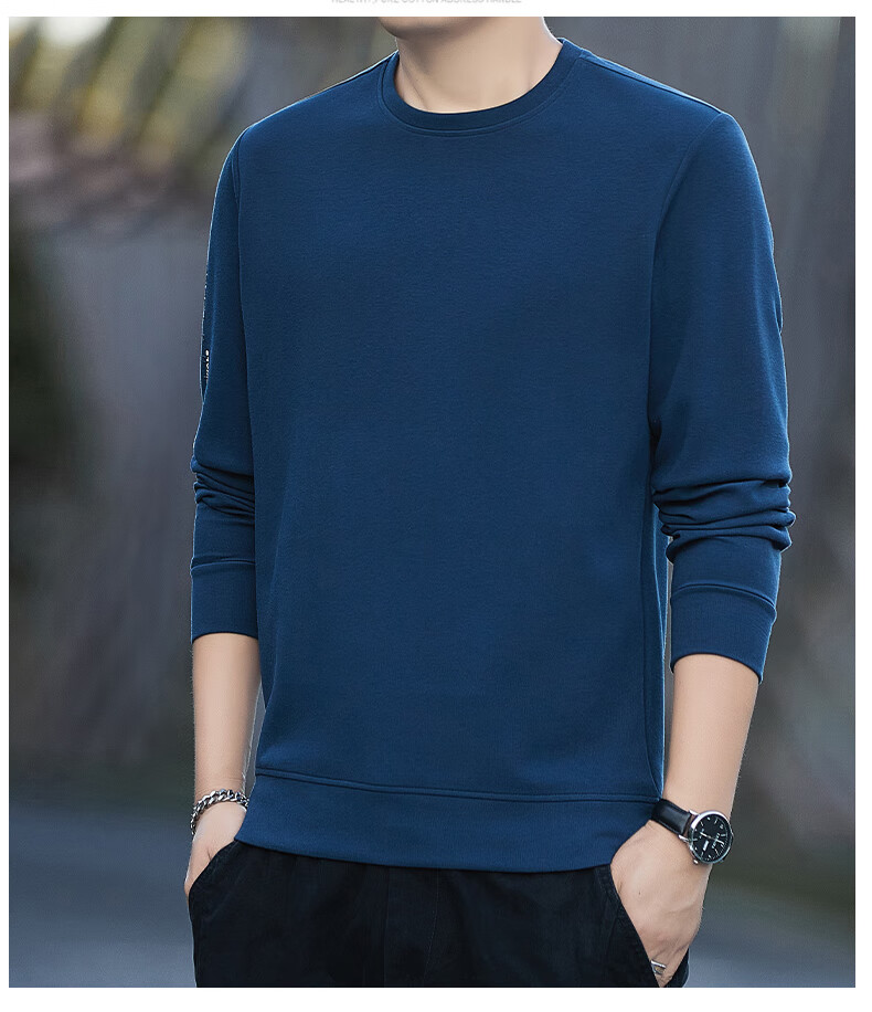 ROMON Men's Sweatshirt Spring and Autumn Long Sleeve Pullover T-Shirt Casual Comfortable Jacket Base Shirt 8170 Black L 6