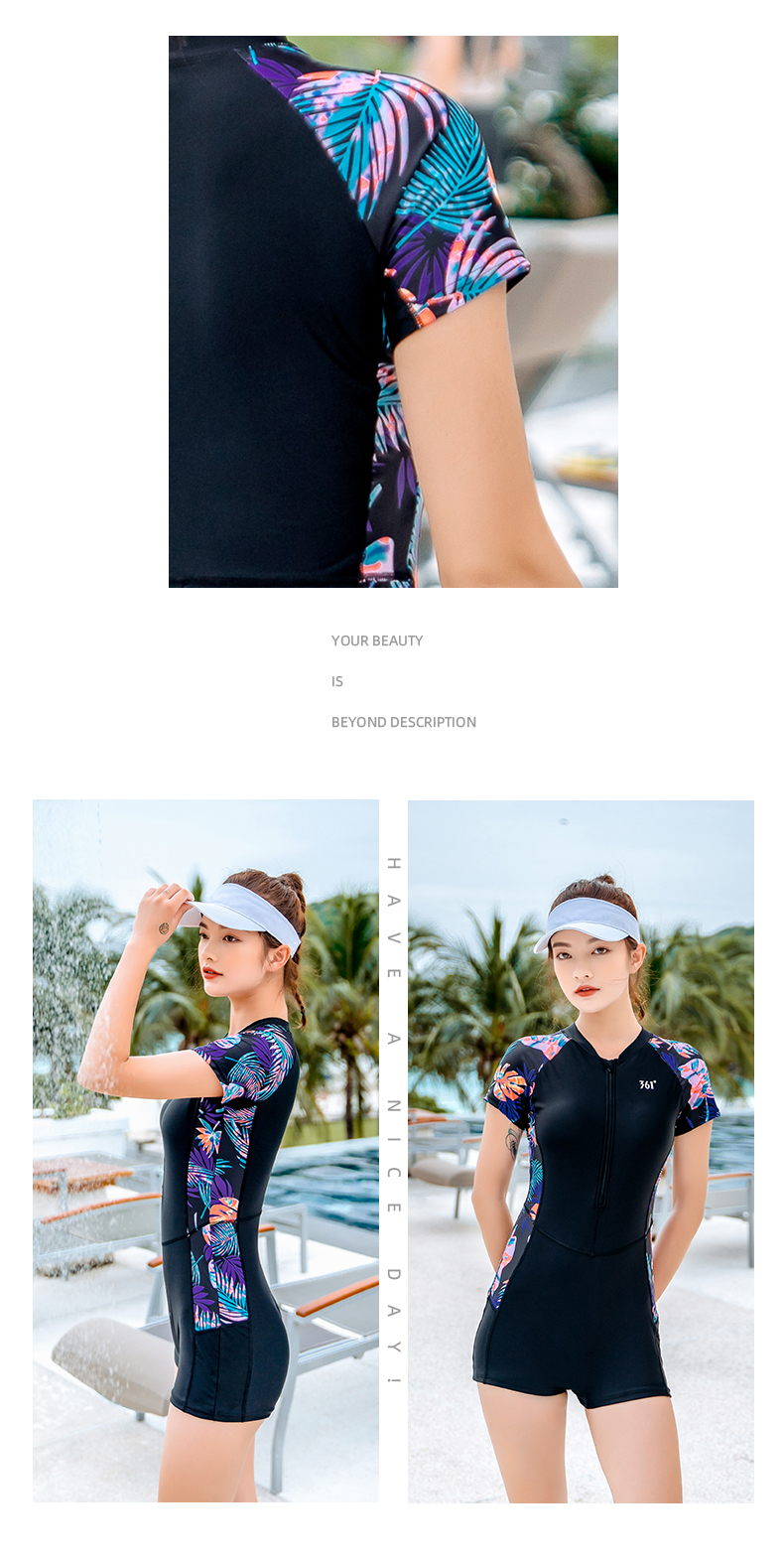 361° One-Piece Swimsuit for Women, Boyshort Style, Breathable, Quick-Drying, Professional Athletic, Conservative, Slimming, Suitable for Hot Springs And Beach Swimming 11