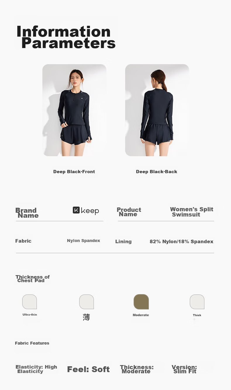 Keep Two-Piece Swimsuit for Women, Summer Long-Sleeve Sun Protection Conservative Slimming Hot Spring Swimwear, Night Black, XL 12
