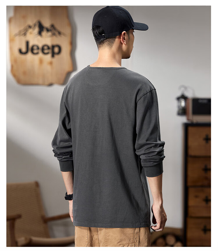 JEEP Men's Long-Sleeve T-Shirt, Spring And Autumn 2026, Pure Cotton Pullover Top, Simple And Comfortable Undershirt, Men's Clothing 10