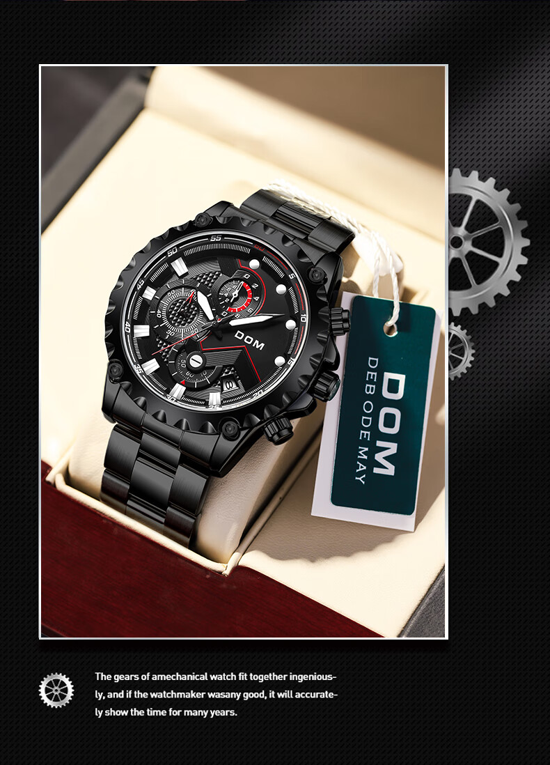 DOM Black Knight Watch, Men's Fully Automatic Mechanical Style, Luminous, Top Ten Brand Watches, New Year's Eve Gift for Boyfriend 13