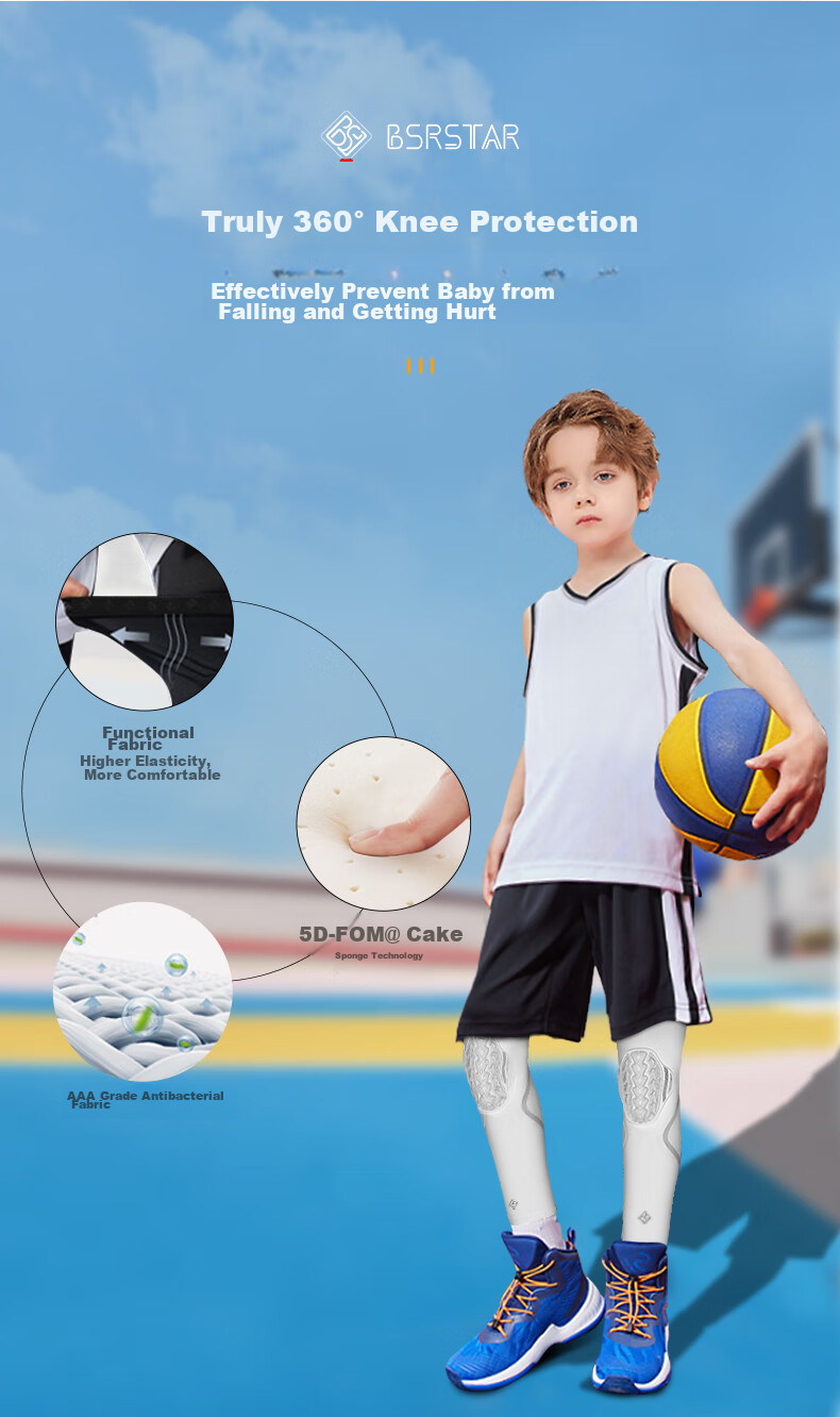 Bestray 5D FOM Children's Basketball Knee Pads, Extended Protection, Anti-Fall, Professional Sports-Specific Soccer Knee Guards 6