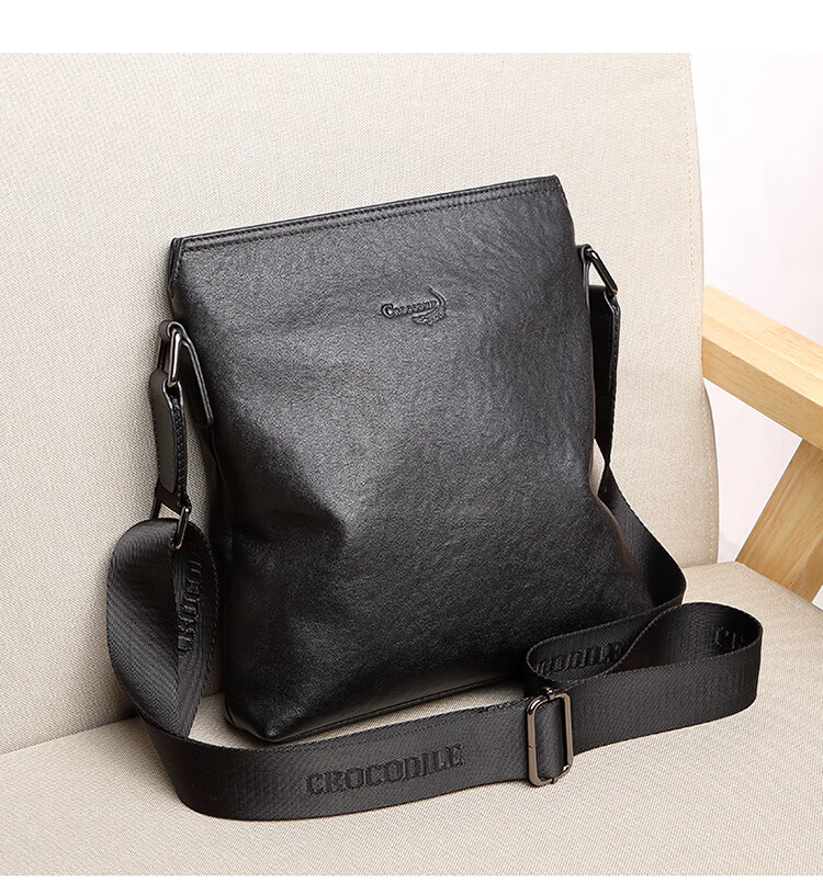 CROCODILE Top-Grain Leather Napa Texture Men's Business Vertical Shoulder Bag Crossbody Bag XT208 Black, Gift for Boyfriend 9