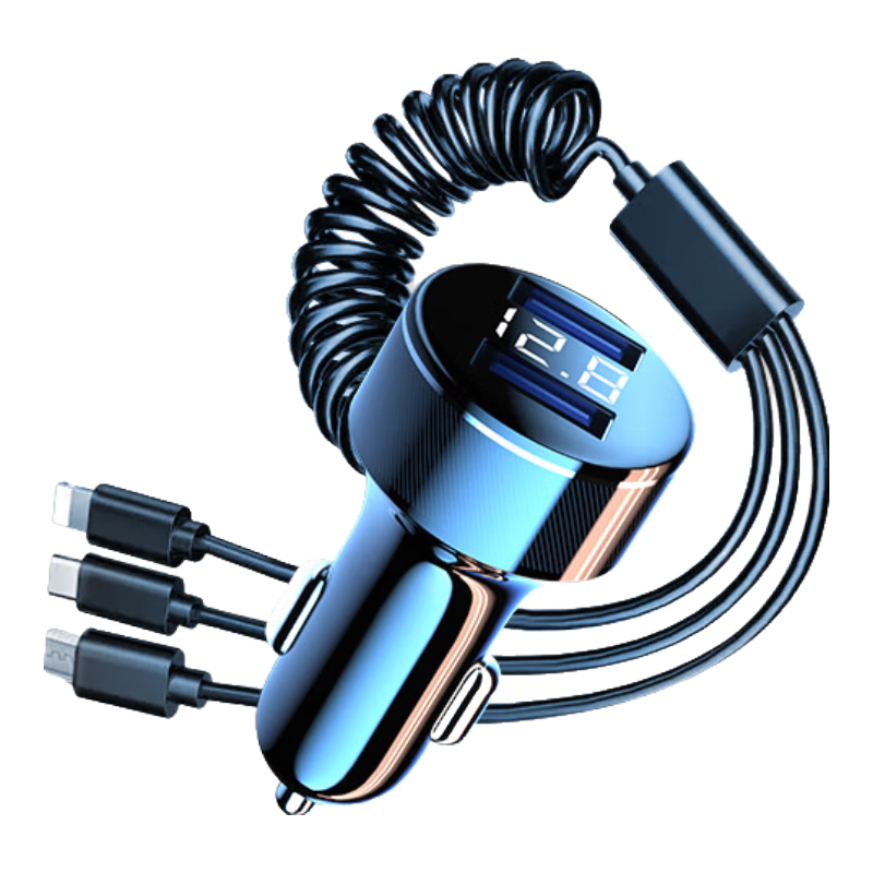 Kylie Three-In Super Fast Car Charger, Phone Cigarette Lighter Adapter, Car USB Port Converter