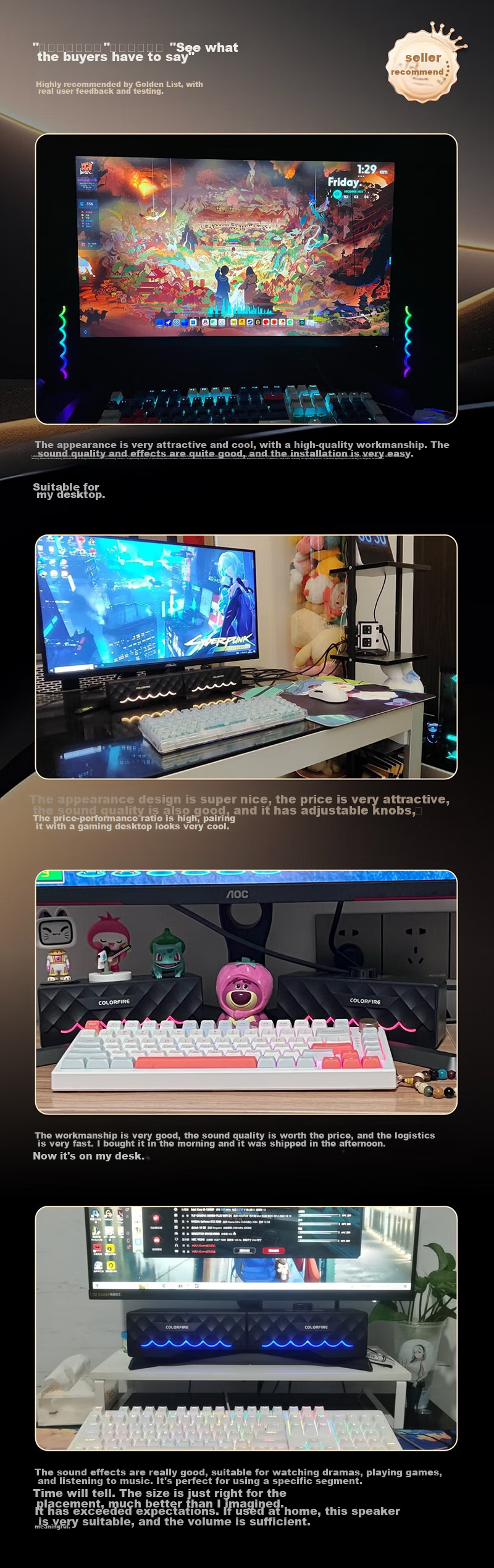 COLORFIRE Computer Speakers, Home Desktop Laptop Gaming Speakers, RGB Cool Lighting Effects, Detachable Design, White, FS-D2101 1
