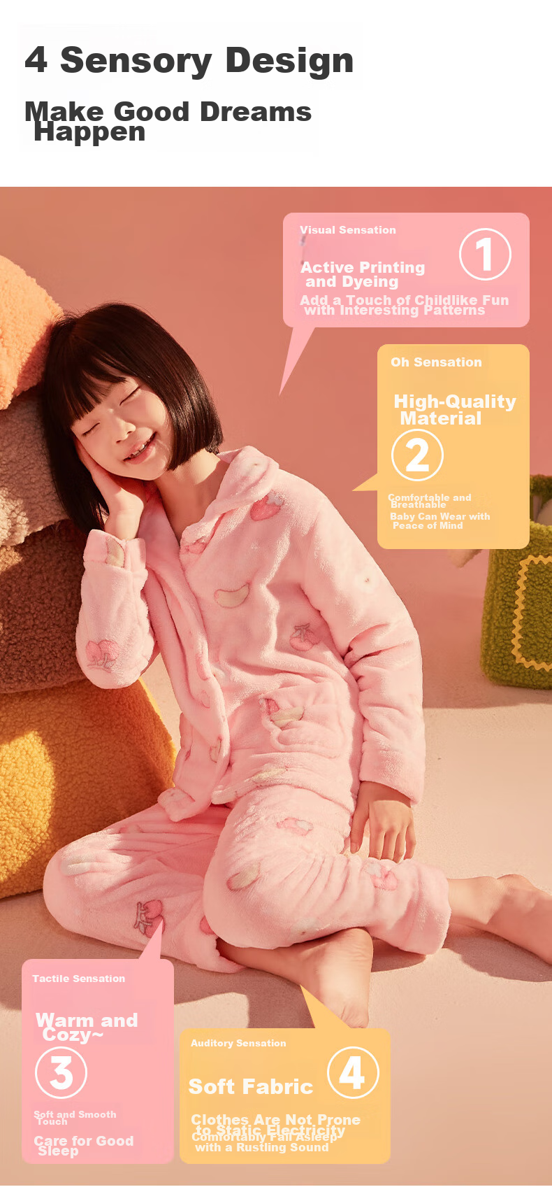 LangSha Children's Pajamas, Autumn And Winter, for Boys And Girls, Thickened Double-Sided Flannel, for Older Children, Fleece-Lined Home Wear Set, Size 130 3