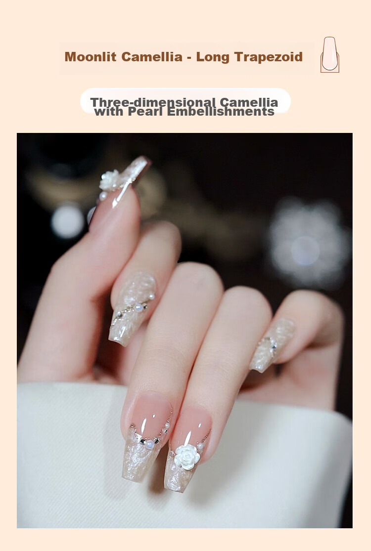 Meifuyu Nail Stickers, Handmade Wearable Nails (Yue Xiaoshan Tea Flower S Size), Long Nail Tips, Gift for Girlfriend, MF8213 19