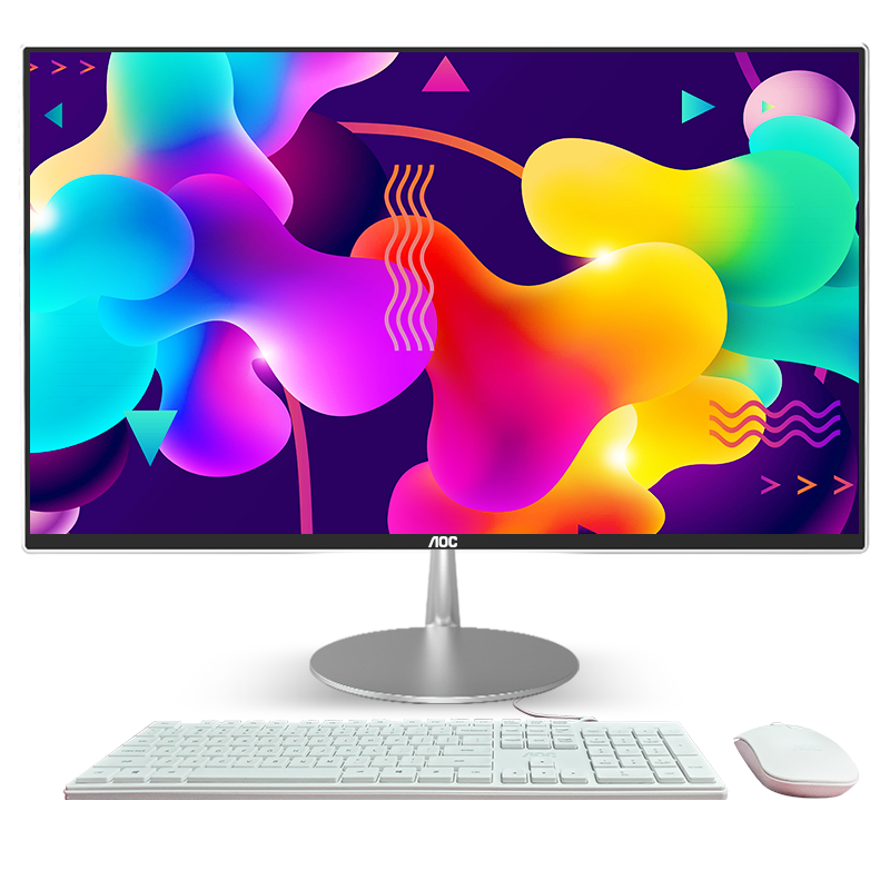 AOC Mermaid 734 23.8-inch HD Commercial All-in-One Desktop Computer (A8-7150B 8GB 512GB Keyboard and Mouse) White