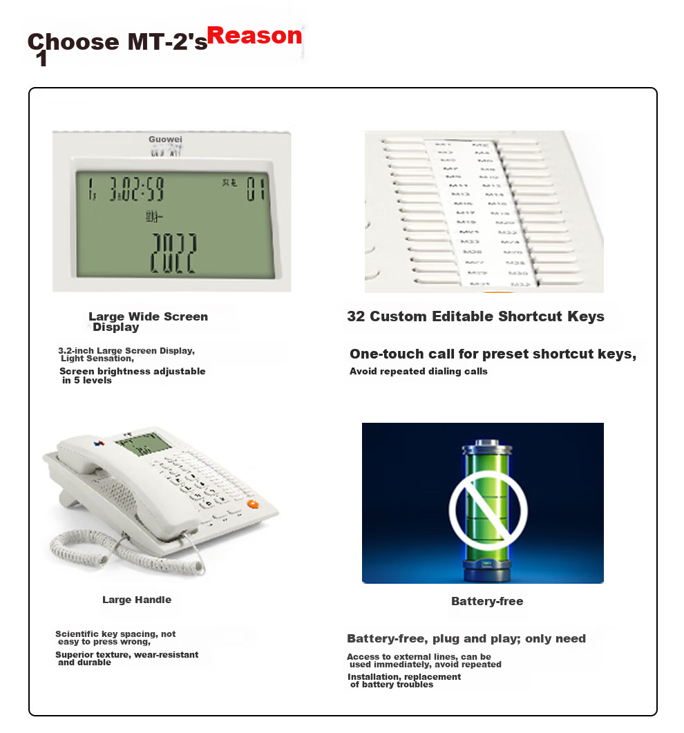 Guowei Telephone Extension HB MT-2, Front Desk Switchboard, Business Office, One-Touch Transfer, One-Touch Dialing, Feature Phone, Hotel Reception Telephone, Hands-Free Call Display 3