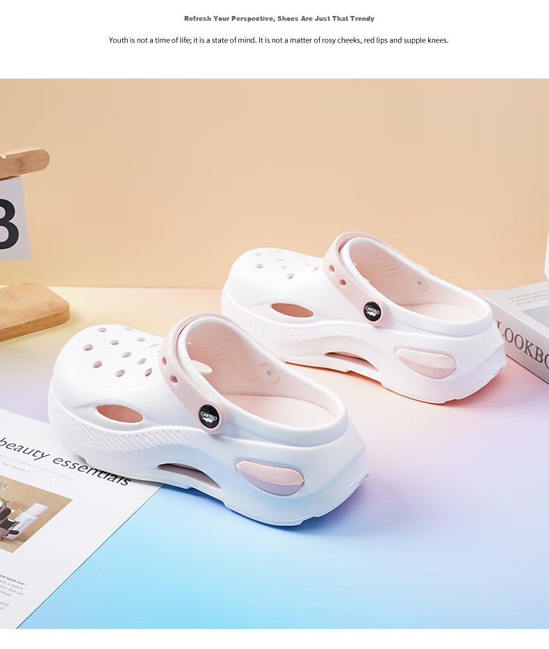CARTELO Women's Perforated Shoes, Summer Sandals, Casual Slippers, Garden Dual-Use Beach Sandals for Women, 1463 White Pink, Size 37-38 12