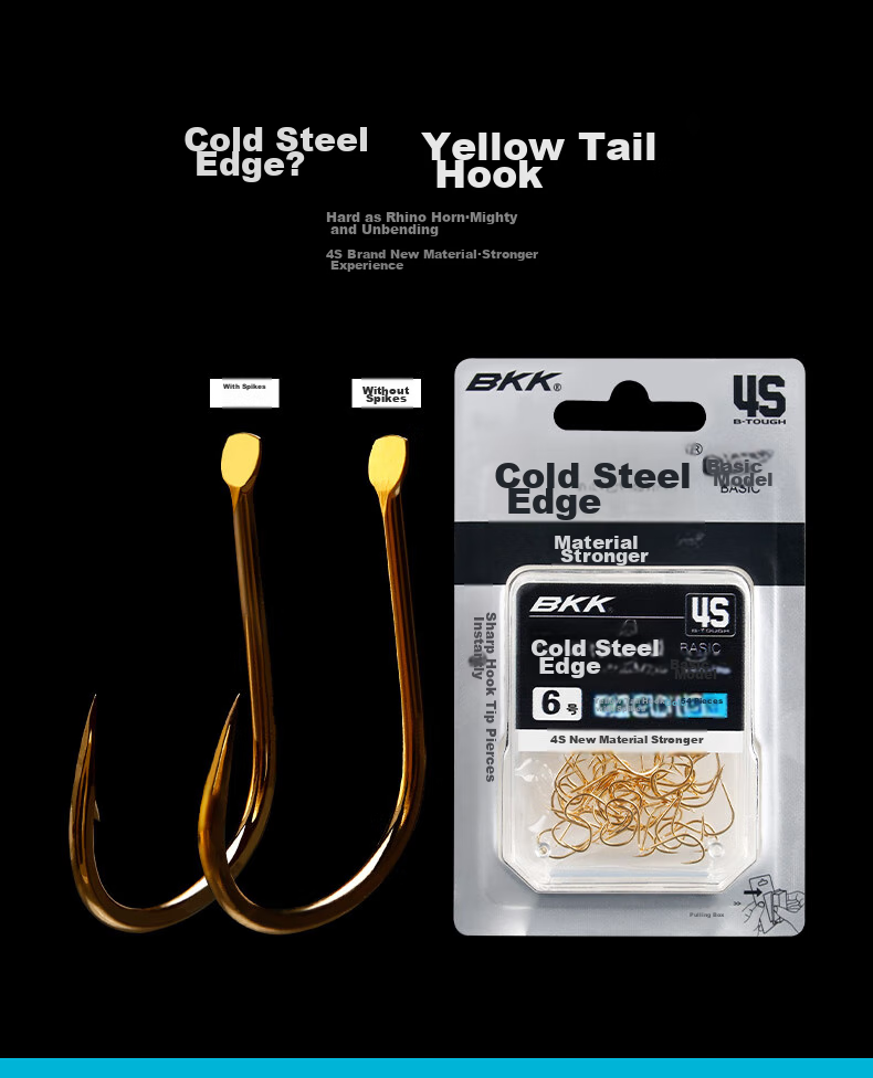 BKK 4S Cold Steel Barbed Large Package Bulk Yellow Tail Fish Hook with Barbs, Specialized Fish Hook without Barbs 1