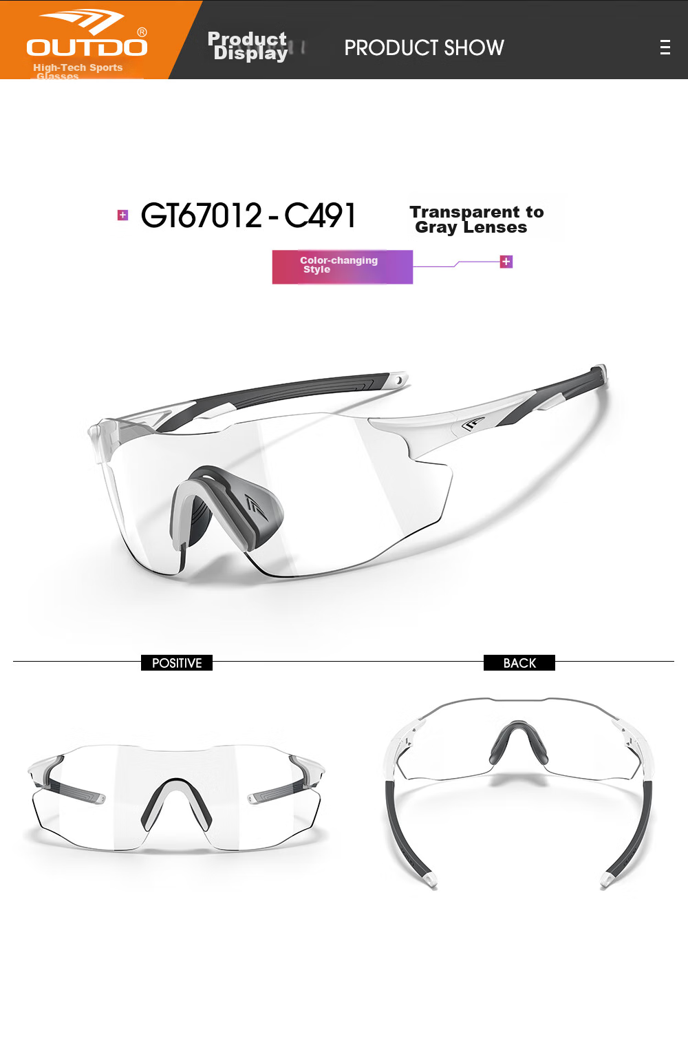 OUTDO Running Glasses, Specialized for Marathon And Hiking, Outdoor Sunglasses, Photochromic Sports Sunglasses, 67012C028 26
