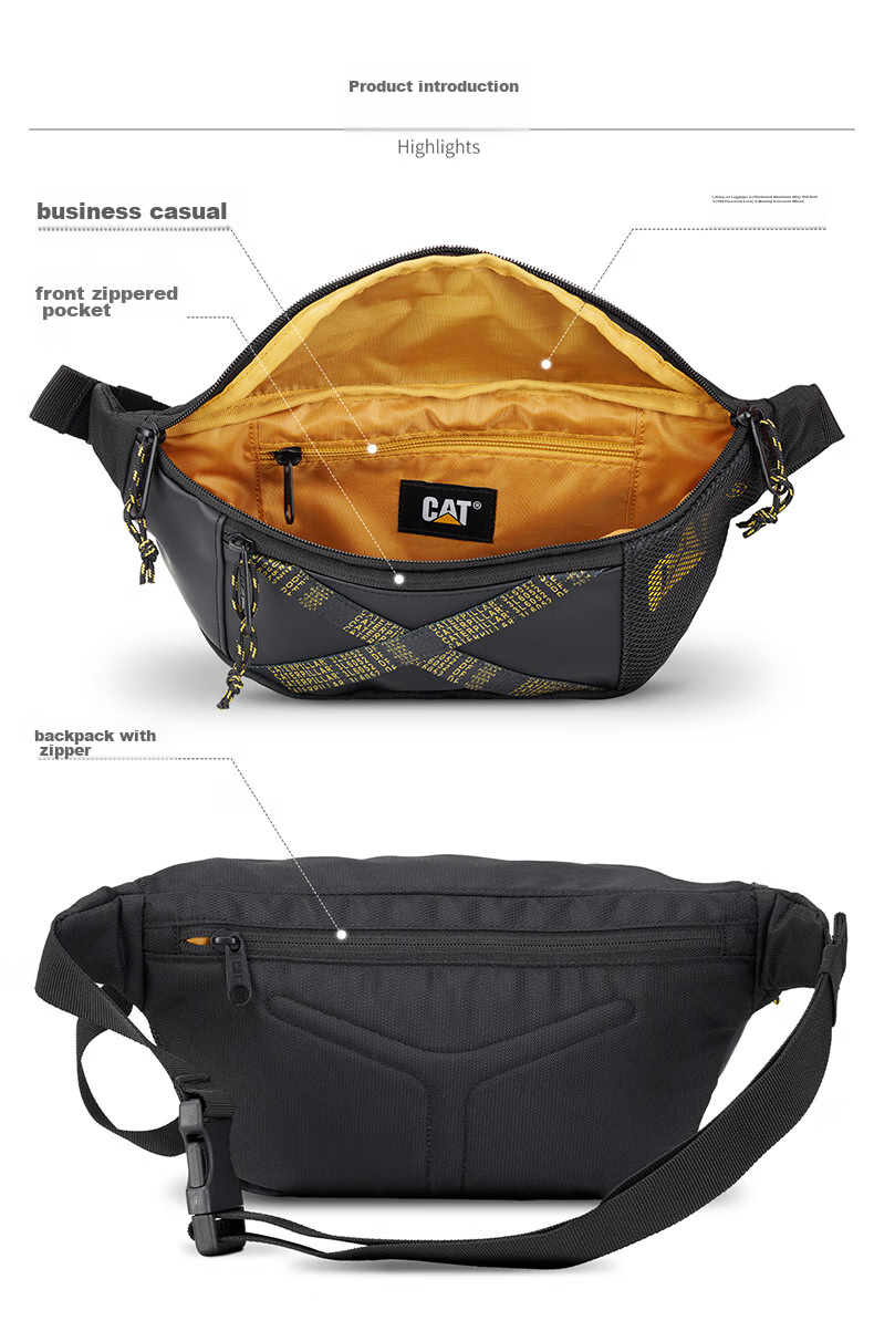 CAT Waist Bag, Lightweight Chest Bag, Crossbody Bag, Phone Pouch, PU Trendy IPad Bag, Outdoor Sports Bag for Men And Women, Black 84050 5