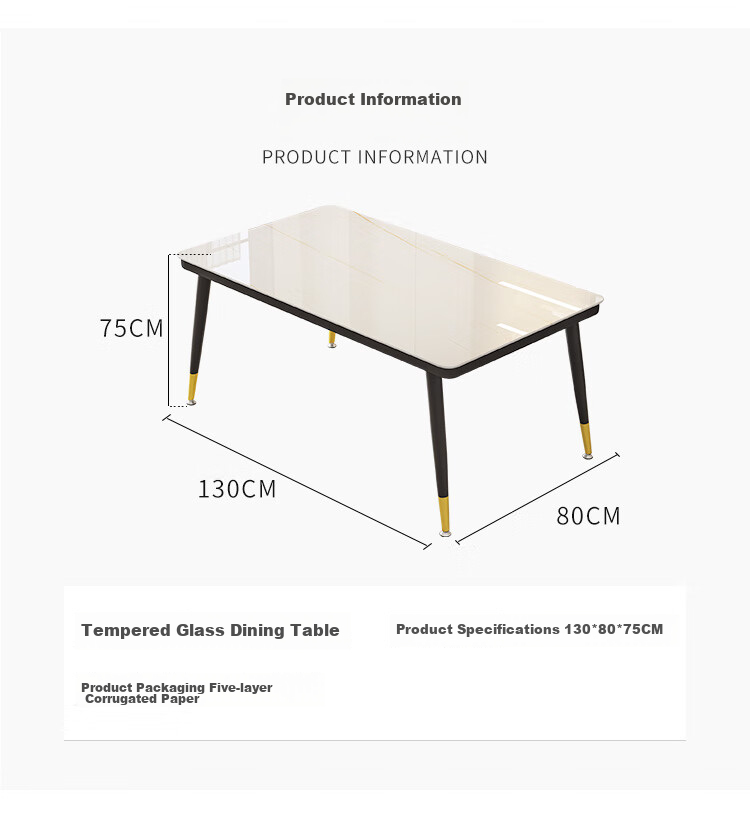 Fanshe Dining Table Set for Home Use, 4-6 Person Table with Chairs, Rock Slab Pattern Glass Small Apartment Dining Table And Chair Set 24
