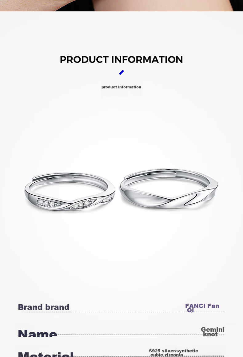 FanciFanci Twin Knot 925 Silver Couple Rings Open Adjustable Pair for Men and Women Anniversary Birthday Engagement Gift 6