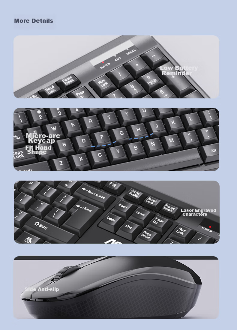 AOC KM402 Wireless Keyboard And Mouse Combo Set, Splash-Resistant Design, Business Office Home Keyboard, Compatible with Laptops And Desktop Computers, White 8