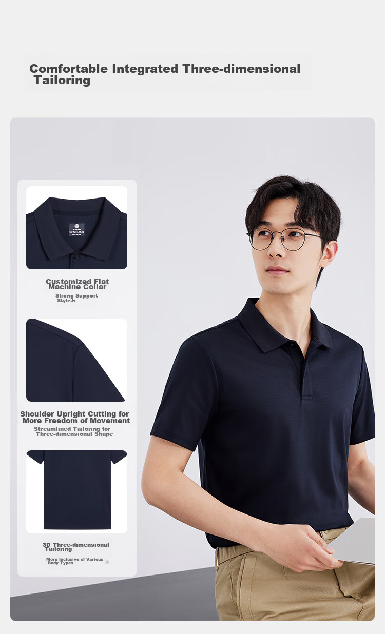 JD Jingzao Ammonia Wrinkle-Free Polo Shirt Men High-End Short Sleeve T-Shirt New Summer Commuting Father's Day Gift Navy 2XL 9