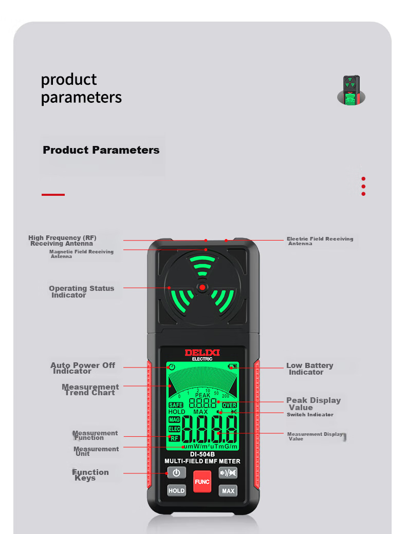 DELIXI ELECTRIC Electromagnetic Radiation Tester, High-Frequency DI504A, Home-Use Electromagnetic Field Radiation Detector 14