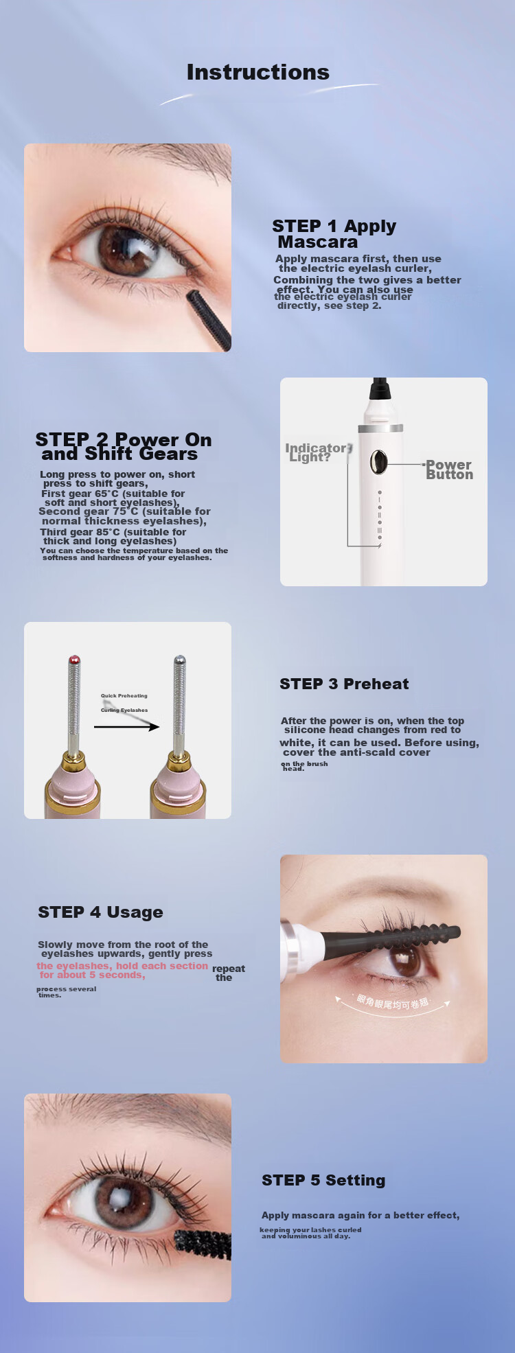 Eyecurl Small Steel Tube Electric Eyelash Curler, White, Electric Lash Curler, Long-Lasting Shaping Tool for Beginners 12