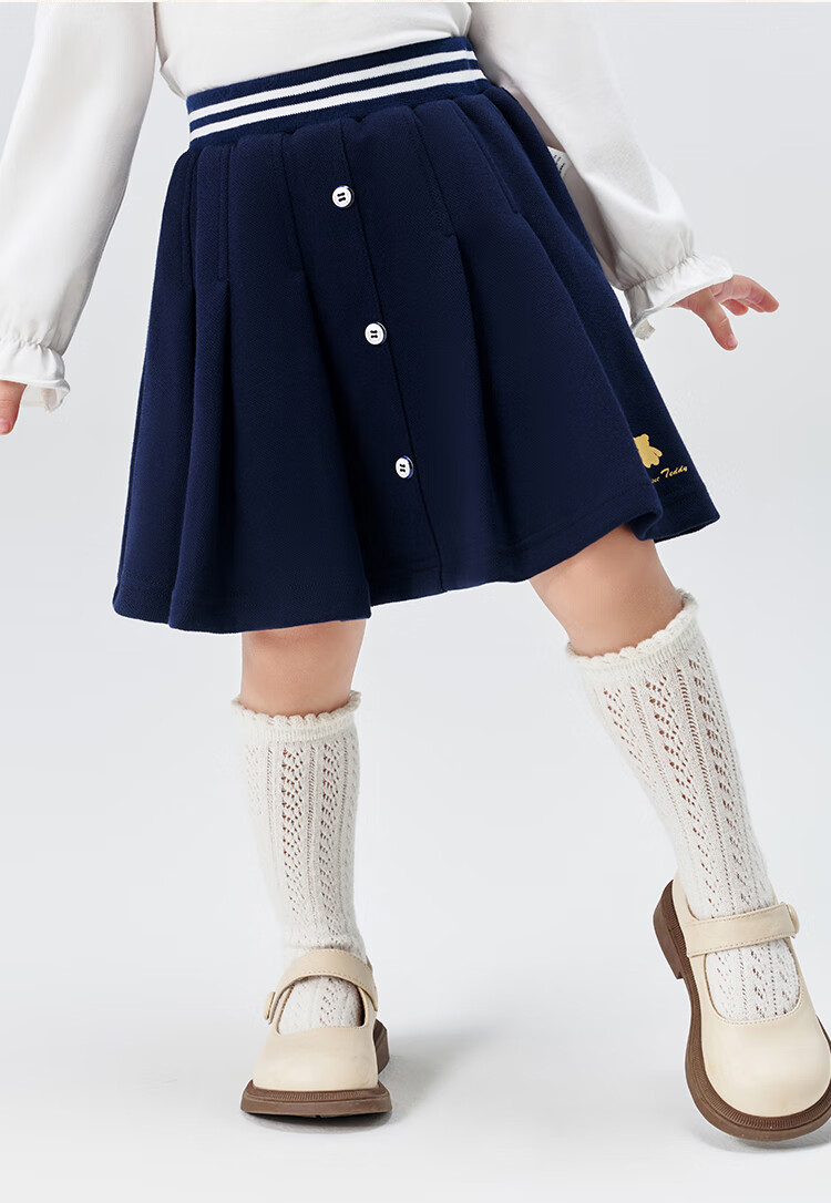 Classic Teddy Girls' Pleated Skirt Children's Sports Style Skirt Dark Blue Size 90 13