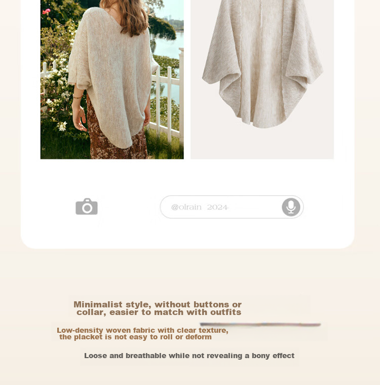 Olrain Batwing Sleeve Knitted Cardigan, Women's Loose Casual Thin Sweater Shawl, Outer Layer for Spring And Autumn, Apricot Color, XL Size 11