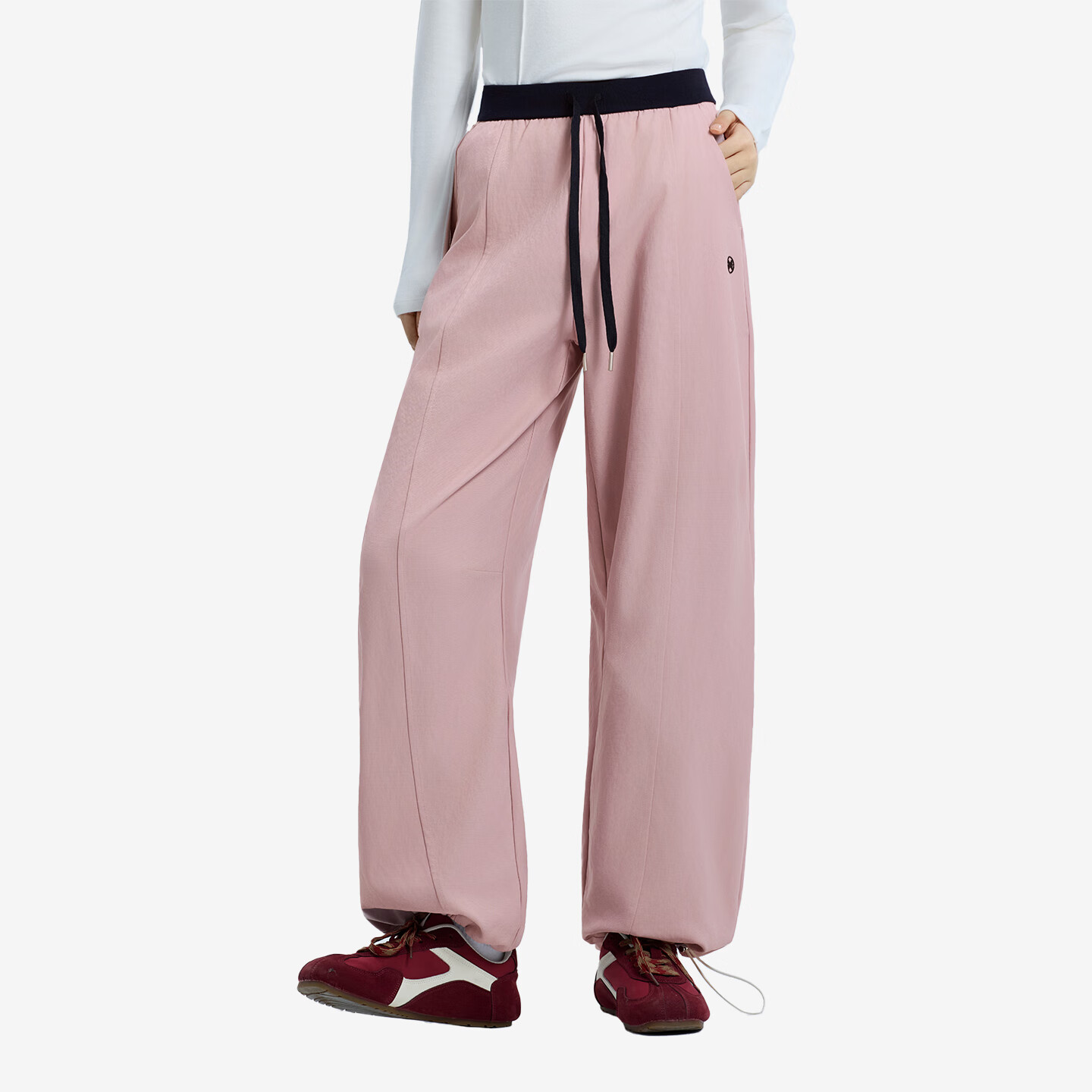 Meters Bonwe Women's Casual Pants 2025 Winter New Waist Splicing Casual Solid Color Simple Jogger Pants