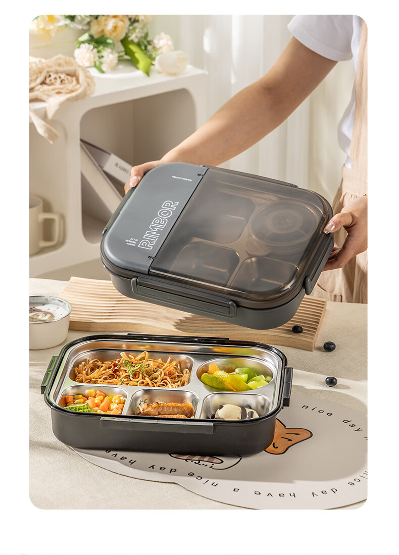 Guangyi 316L Stainless Steel Insulated Lunch Box for Students And Office Workers, Portable Meal Tray with 5 Compartments And Utensils, Green, GY7495 1