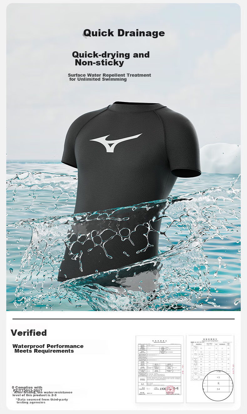 MIZUNO Men's Short-Sleeve Swim Shirt, Sun Protection, Breathable, Quick-Drying, Sports Fitness Top, Chlorine-Resistant, Hot Spring Equipment, A3110 Black 2XL 6