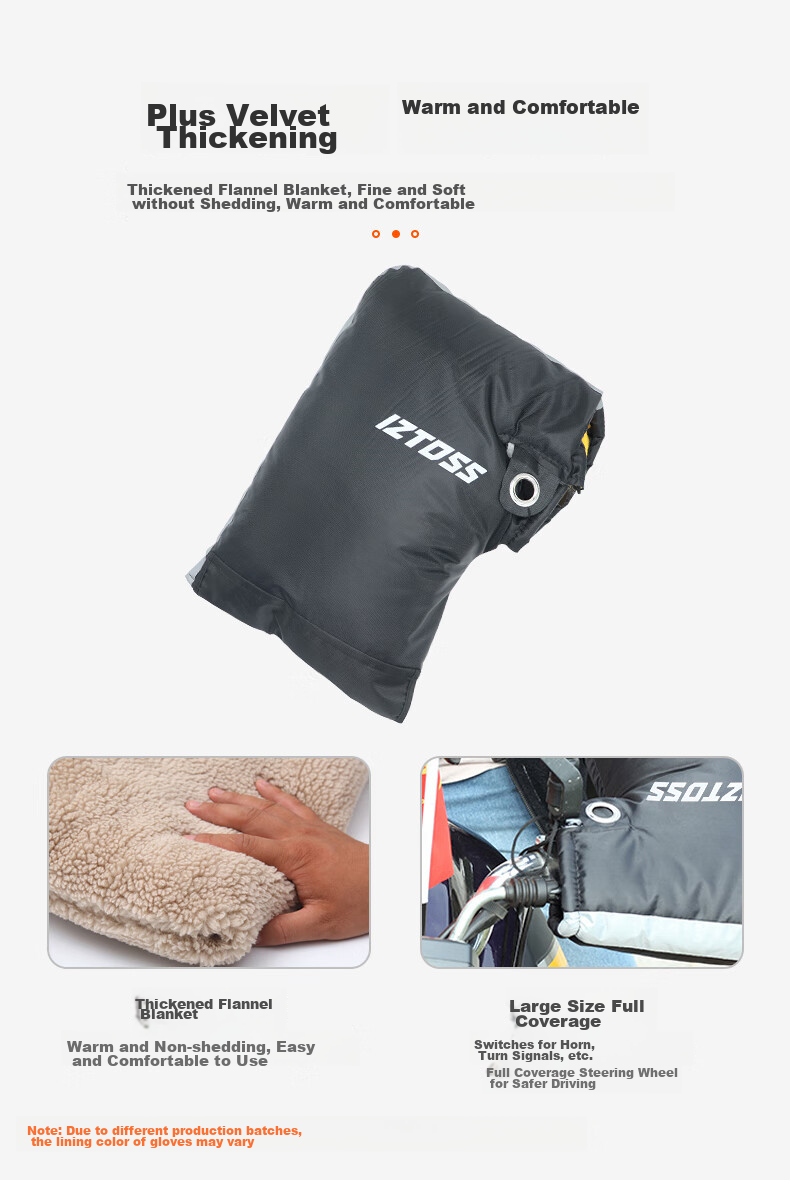 IZTOSS Motorcycle Gloves, Electric Bike Handlebar Gloves, Windproof, Winter Warmth, Fleece-Lined, Hand Protection Gloves, Cold-Resistant, Thickened, Large Opening 7