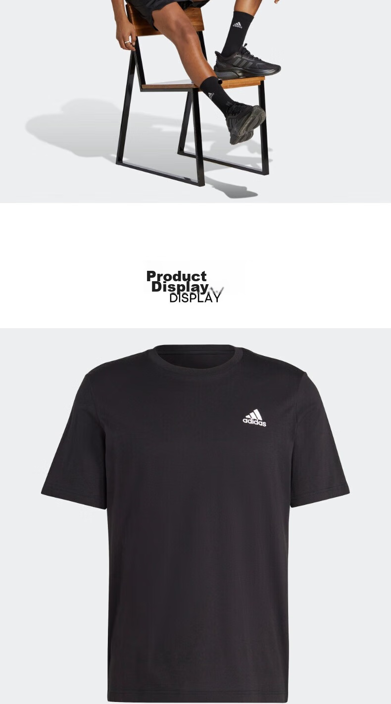 Adidas Men's Pure Cotton Casual Round Neck Short-Sleeve Sports T-Shirt IC9282, Black, A/XL Size 3