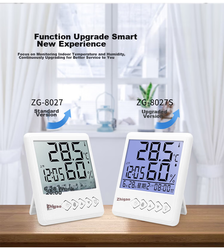 CHIGO Indoor Electronic Thermometer Hygrometer with Alarm Clock, Temperature Measuring Device ZG-8027S 3