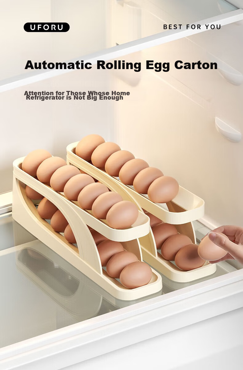Jingmao Egg Storage Box, Refrigerator Side Door Organizer, Food-Grade Egg Rack, Automatic Rolling Egg Container, Fresh-Keeping Box 1