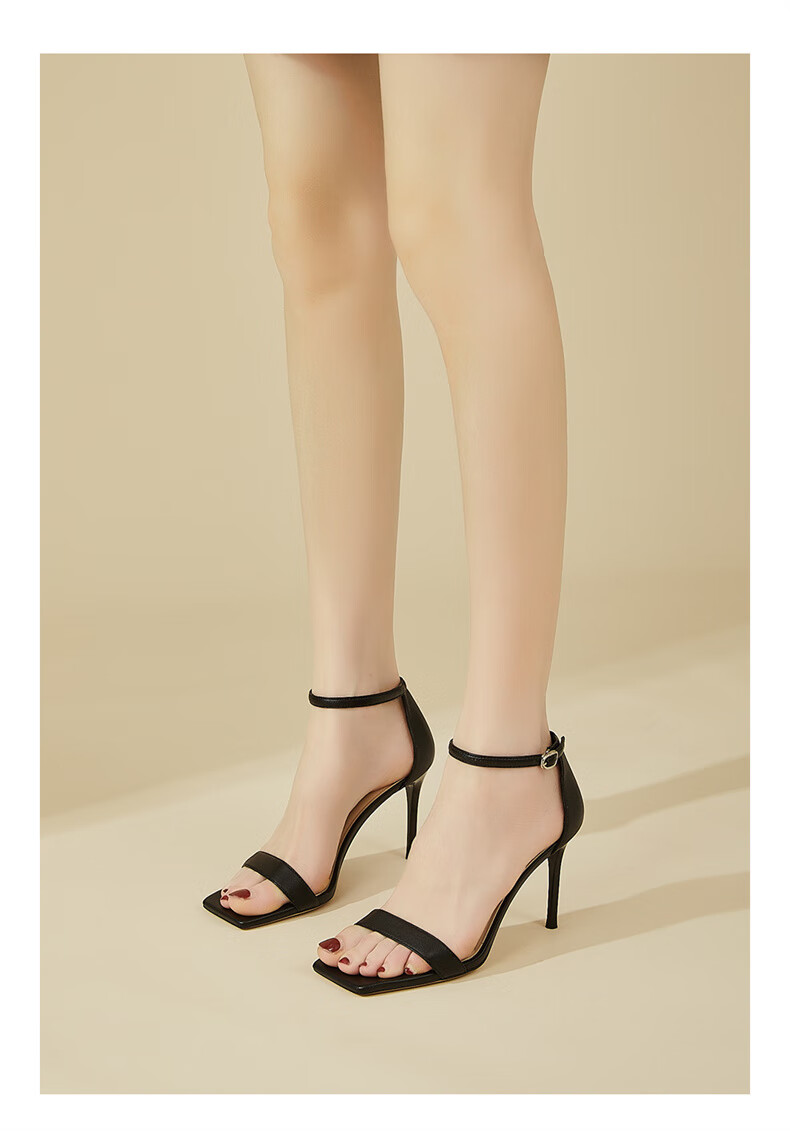 DAPHNE Thin Heel Sandals for Women, Summer French Style Elegant Versatile Outdoor Wear Ankle Strap High Heels Women's Shoes, Black, Size 34 12