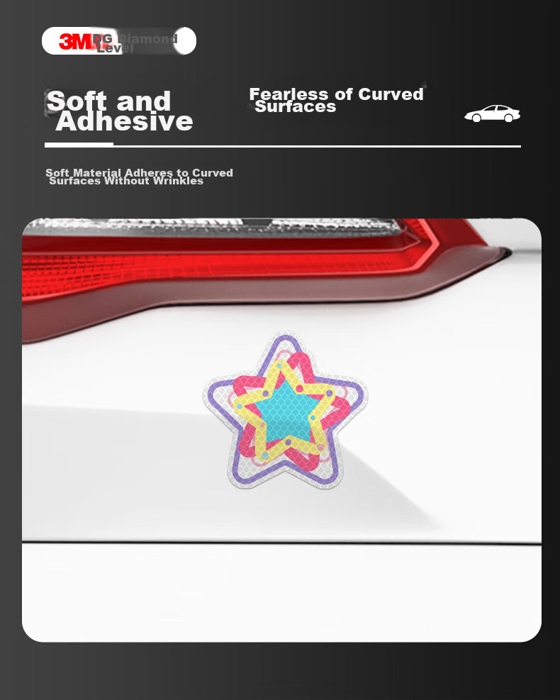 3M Reflective Warning Tape, Luminous Sticker, Electric Vehicle Motorcycle Car Scratch Cover, Diamond Grade, Pink Purple Dopamine Star - White 10.5CM*10.1CM (1 Piece Bag) 5