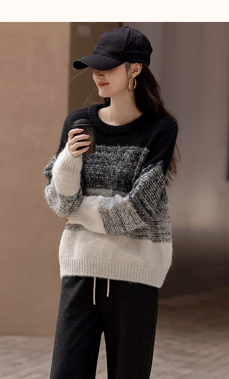 Dme [Cloud Mist] Winter Simple Korean Style Plush Colorblock Knit Slimming Stretchy Sweater for Women 6
