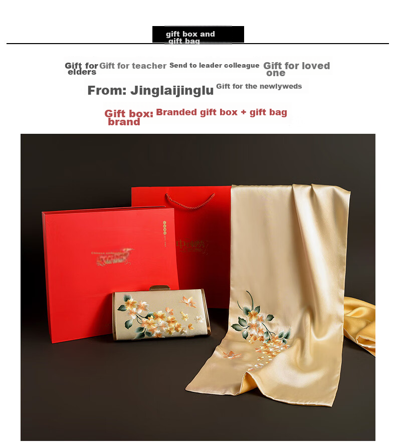 Hangsilu Silk Scarf, Embroidered Silk Handbag Gift Box, Mulberry Silk High-End Birthday Present, Mid-Autumn Festival Gift for Mom, Teacher, Elders 5