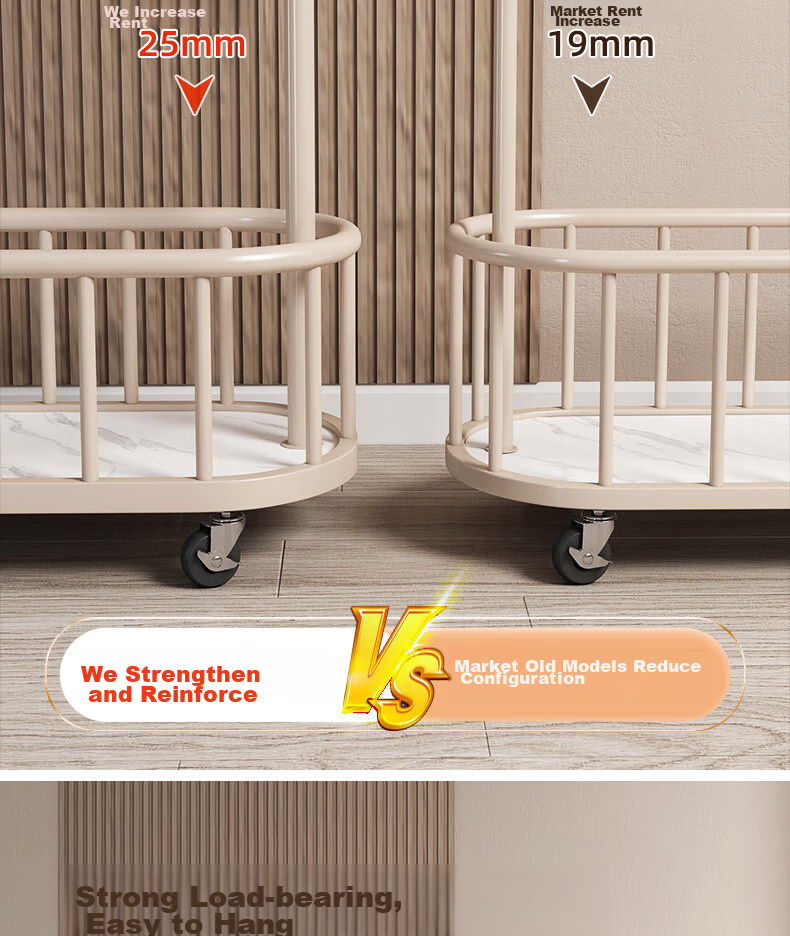 Yijia Coat Rack, Floor-Standing Clothes Rack, Multifunctional Movable Coat Hanger with Wheels for Home Use, Cream White 100cm 5
