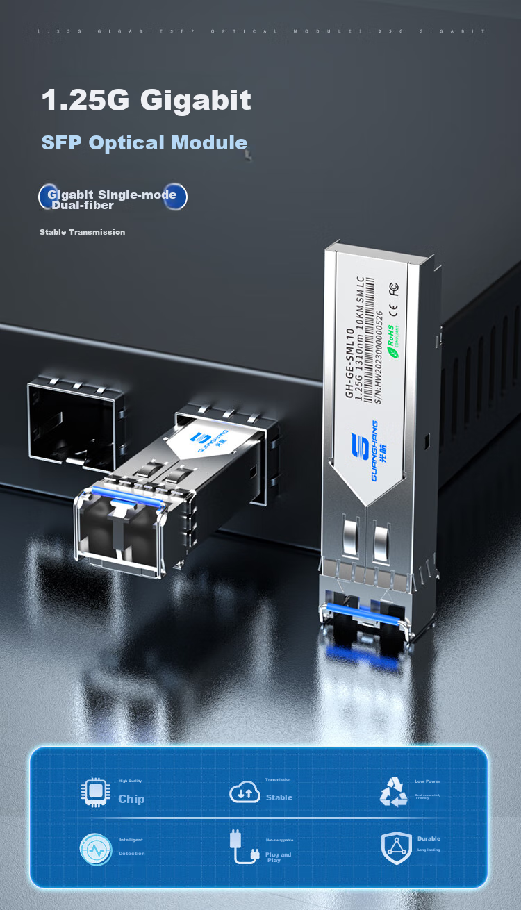 Guanghang Gigabit Optical Module SFP Optical Module 1.25G Single-Mode Optical Module Single-Mode Single-Fiber 1310nm/1550nm, 3KM, LC Interface One Pair GH-GE 1