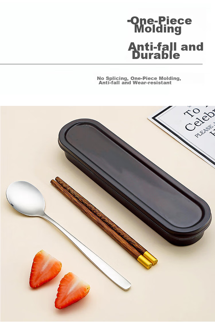 Shihua 316L Stainless Steel Spoon And Wooden Chopsticks Set, Chicken Wing Wood Portable Chopsticks And Spoon Three-Piece Set 5