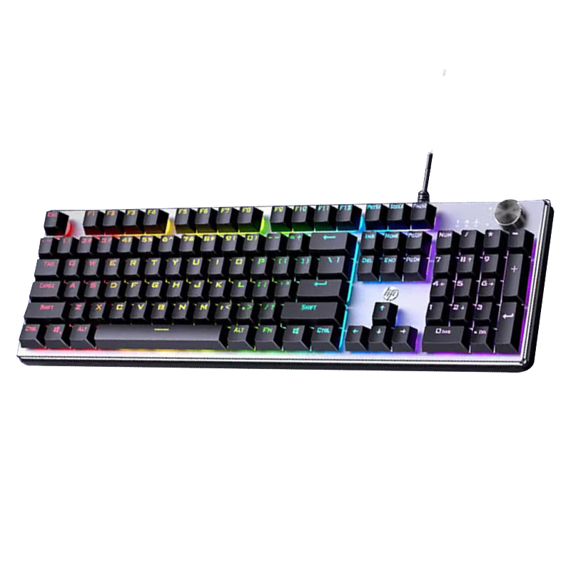 HP K500Y Wired Mechanical Keyboard for Gaming, E-Sports And Office Use, 104-Key Full-Size Compatible with Laptops And Desktop Computers, with Knob, Black