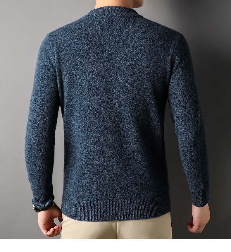 Hengyuanxiang Men's 100% Pure Wool Sweater, Thick Knit Pullover for Autumn And Winter, Round Neck Base Layer, Knitted Sweater 18