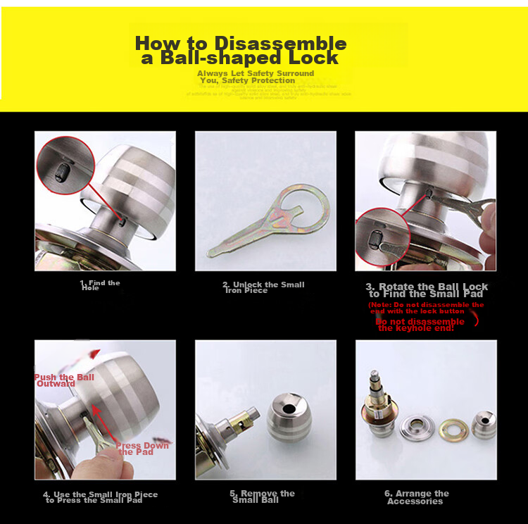 BLOSSOM Spherical Lock Stainless Steel Ball Lock Interior Door Lock Wooden Door Lock Bathroom Door Lock 5791 Silver 15