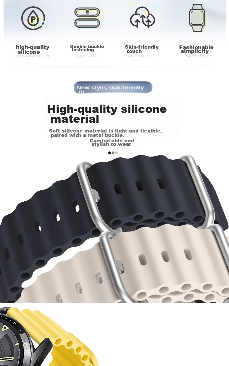 ESCASE Huawei Watch Strap for Watch3/3Pro/GT4/4Pro/GT3/3Pro/GT2/Runner/Buds Smart Sports Silicone Ocean Version, 46mm Black 2