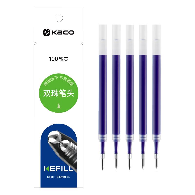 KACO [Back to School Essential] KACO Retractable Gel Pen Refills, 100mm Length, Compatible with K7 Chuxin Pen, 0.5mm, Blue (Bullet Tip) (5 Pieces in OPP Bag)