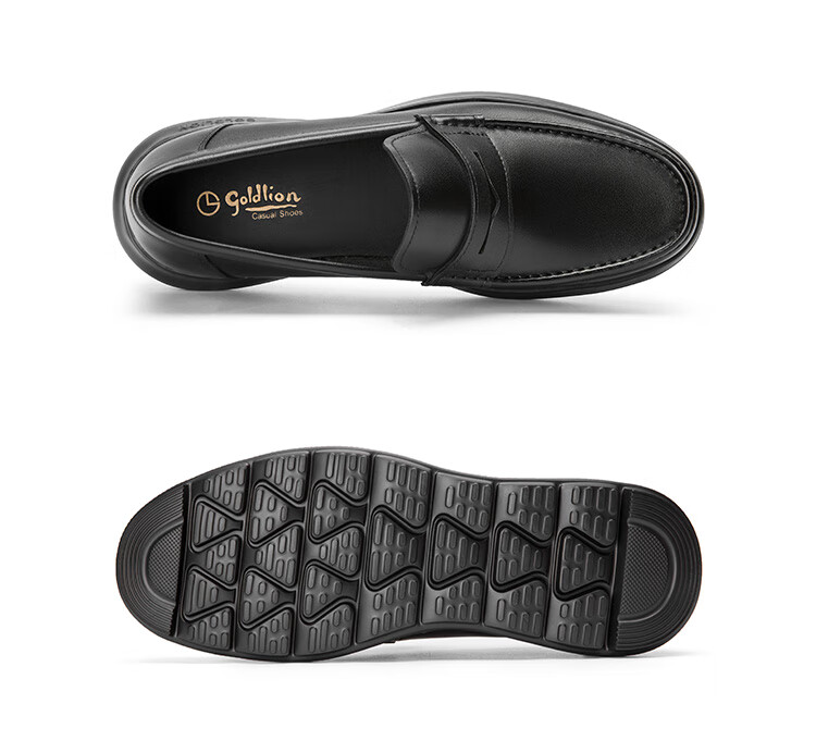 Goldlion Men's Shoes, Business Leather Shoes for Men, Lightweight Comfortable Wear-Resistant Loafers G521510417AAB Black Size 44 10